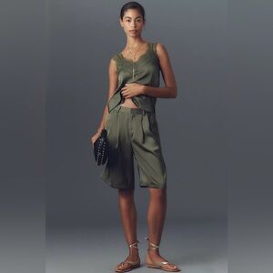NWOT Anthropologie bishop + young olive green Silky Bermuda Shorts